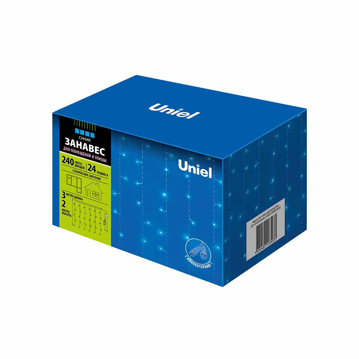 Уличная светодиодная гирлянда Uniel занавес 220V синий ULD-C3020-240/STK Blue IP44 UL-00007211