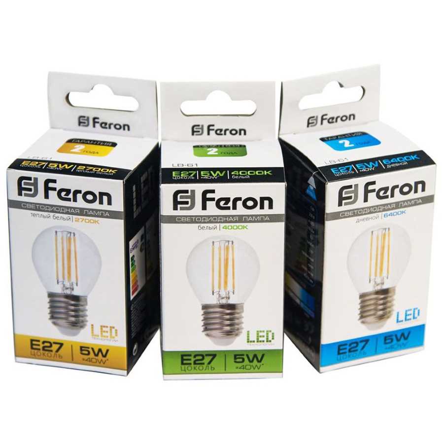 Лампа светодиодная филаментная Feron E27 5W 2700K Шар Прозрачная LB-61 25581