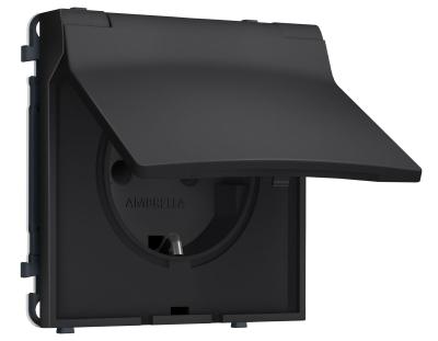 Комплект механизма электрической розетки SIGMA Черный матовый 50Hz 2P+E с/з с/ш и крышкой IP44 16A-250V QUANT PRO Ambrella Volt MS808010 (SP8080, PR141)