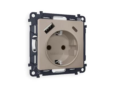 Комплект механизма розетки 2USB A+C 20W (быстрая зарядка) с/з Ambrella Volt Alfa MA370010