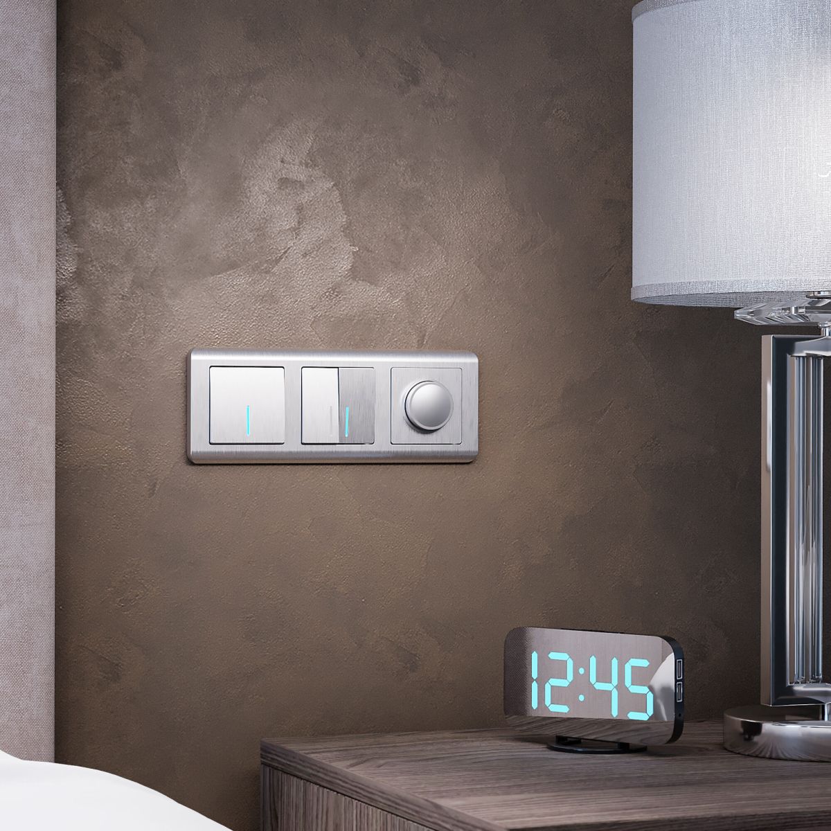 Выключатель двухклавишный с подсветкой Werkel (cеребряный рифленый) W1120109 4690389157615 a050900