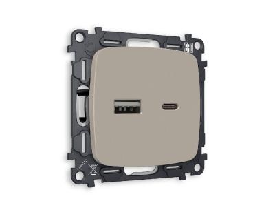 Комплект механизма розетки 2USB A+C 20W (быстрая зарядка) Ambrella Volt Omega MO371010