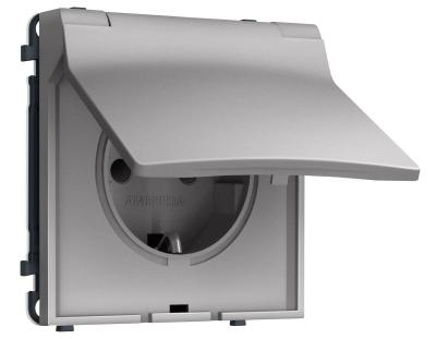 Комплект механизма электрической розетки SIGMA Сталь матовый 50Hz 2P+E с/з с/ш и крышкой IP44 16A-250V QUANT PRO Ambrella Volt MS508010 (SP5080, PR141)