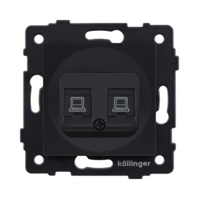 Розетка двойная Ethernet RJ45 Cat.6, черный матовый Kollinger REA-019BM для Aspekt, Eleganz, Reflex