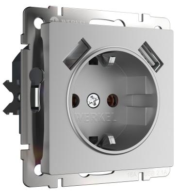 Розетка с заземлением, шторками и USBх2 Werkel W1171506 4690389164774 a050886