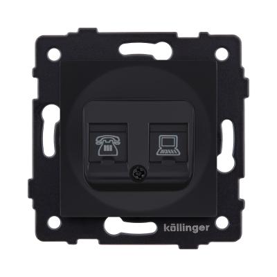 Розетка двойная RJ11 + RJ45 Cat.6, черный матовый Kollinger REA-011BM для Aspekt, Eleganz, Reflex