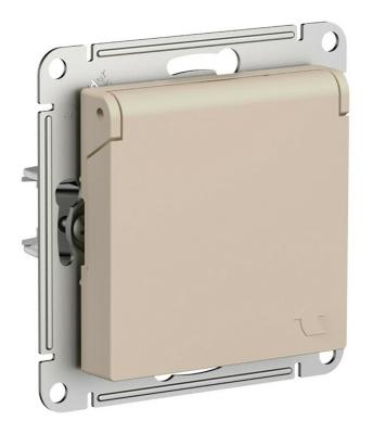 Розетка с/з со шторками с крышкой, 16А, IP20, механизм Systeme Electric AtlasDesign Песочный ATN001246