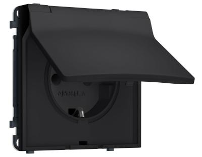Комплект механизма электрической розетки SIGMA Черный Мягкое касание 50Hz 2P+E с/з с/ш и крышкой IP44 16A-250V QUANT PRO Ambrella Volt MS988010 (SP9880, PR141)