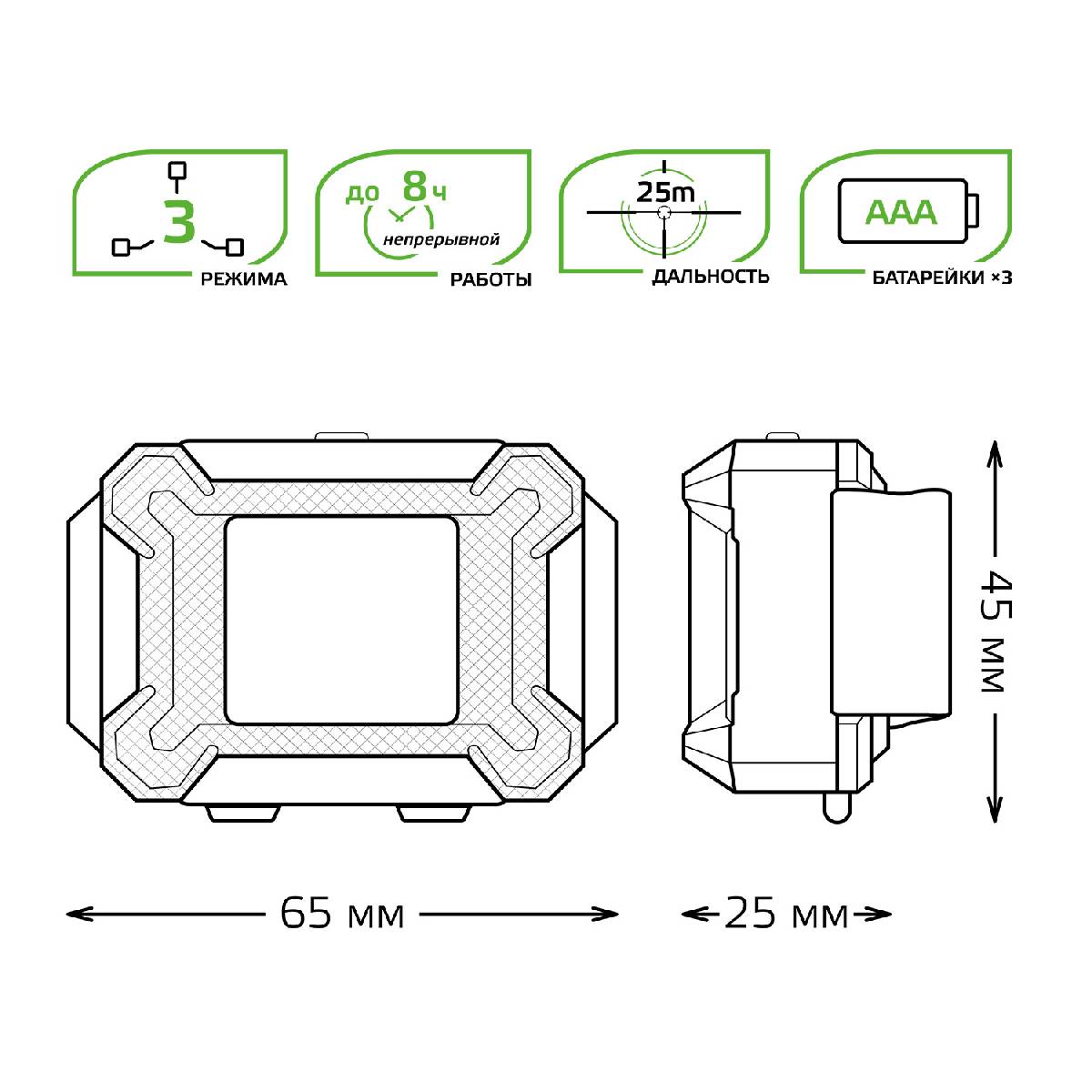 Налобный светодиодный фонарь Gauss от батареек 65х45 180 лм GF304