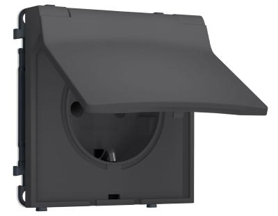 Комплект механизма электрической розетки SIGMA Графит Мягкое касание 50Hz 2P+E с/з с/ш и крышкой IP44 16A-250V QUANT PRO Ambrella Volt MS908010 (SP9080, PR141)