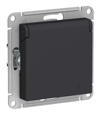 Розетка с/з, со шторками, с крышкой, 16А Systeme Electric AtlasDesign Карбон ATN001046