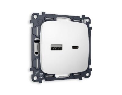 Комплект механизма розетки 2USB A+C 20W (быстрая зарядка) Ambrella Volt Omega MO131010