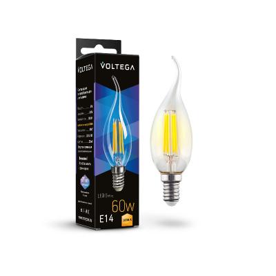 Лампа светодиодная филаментная Voltega E14 6W 3000K свеча на ветру прозрачная 7209