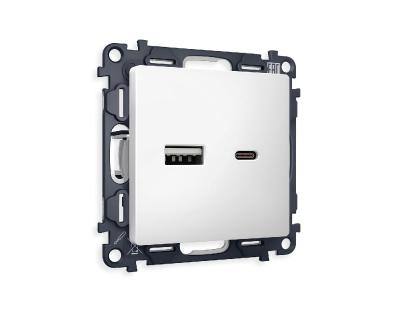 Комплект механизма розетки 2USB A+C 20W (быстрая зарядка) Ambrella Volt Alfa MA131010