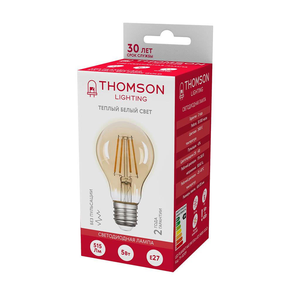 Лампа светодиодная филаментная Thomson E27 5W 2400K груша прозрачная TH-B2109