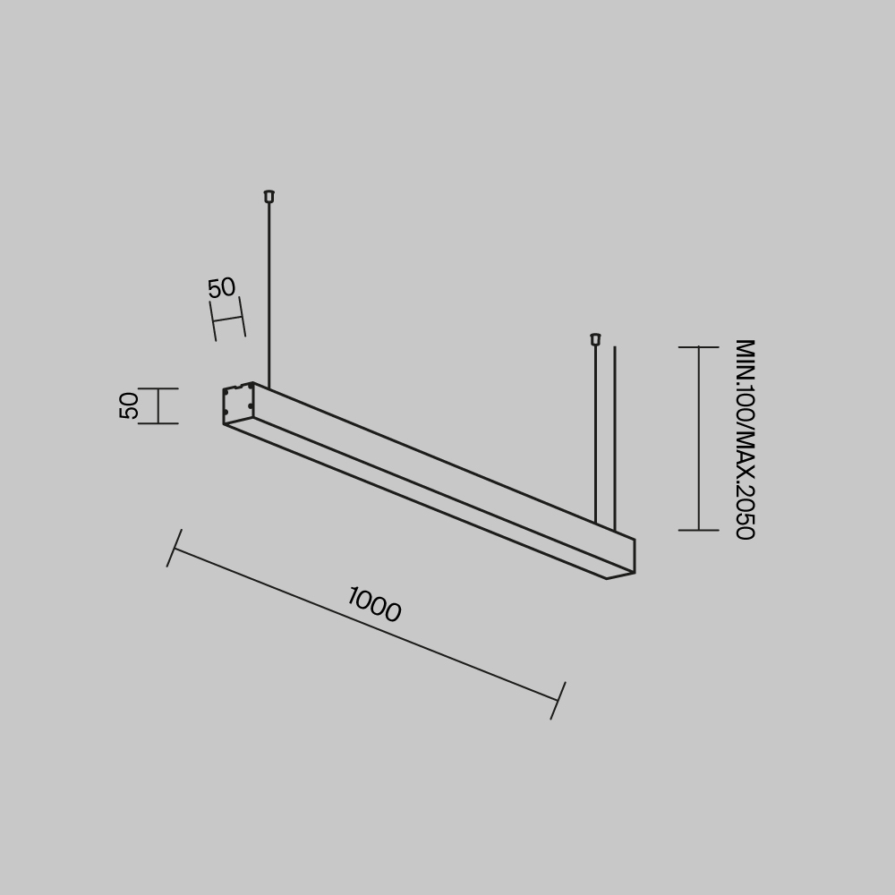 Линейный подвесной светильник Maytoni Technical 3000K 50x50 (Черный, 1 м) LL312027