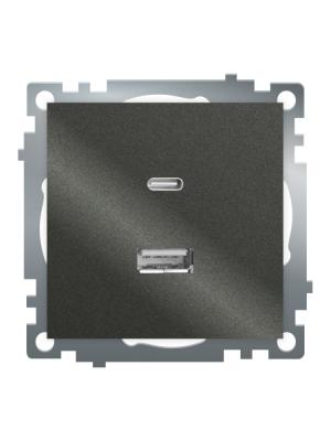Розетка 2-местная USB + type C Stekker Катрин GLS10-7116-06 50052