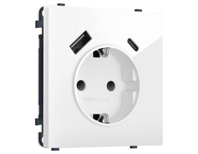 Комплект механизма электрической розетки SIGMA Белый глянец 2USB A+C 20W Ambrella Volt MS110010 (SP1100, PR160)