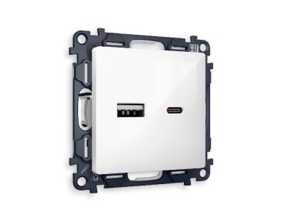 Комплект механизма розетки 2USB A+C 20W (быстрая зарядка) Ambrella Volt Alfa MA111010