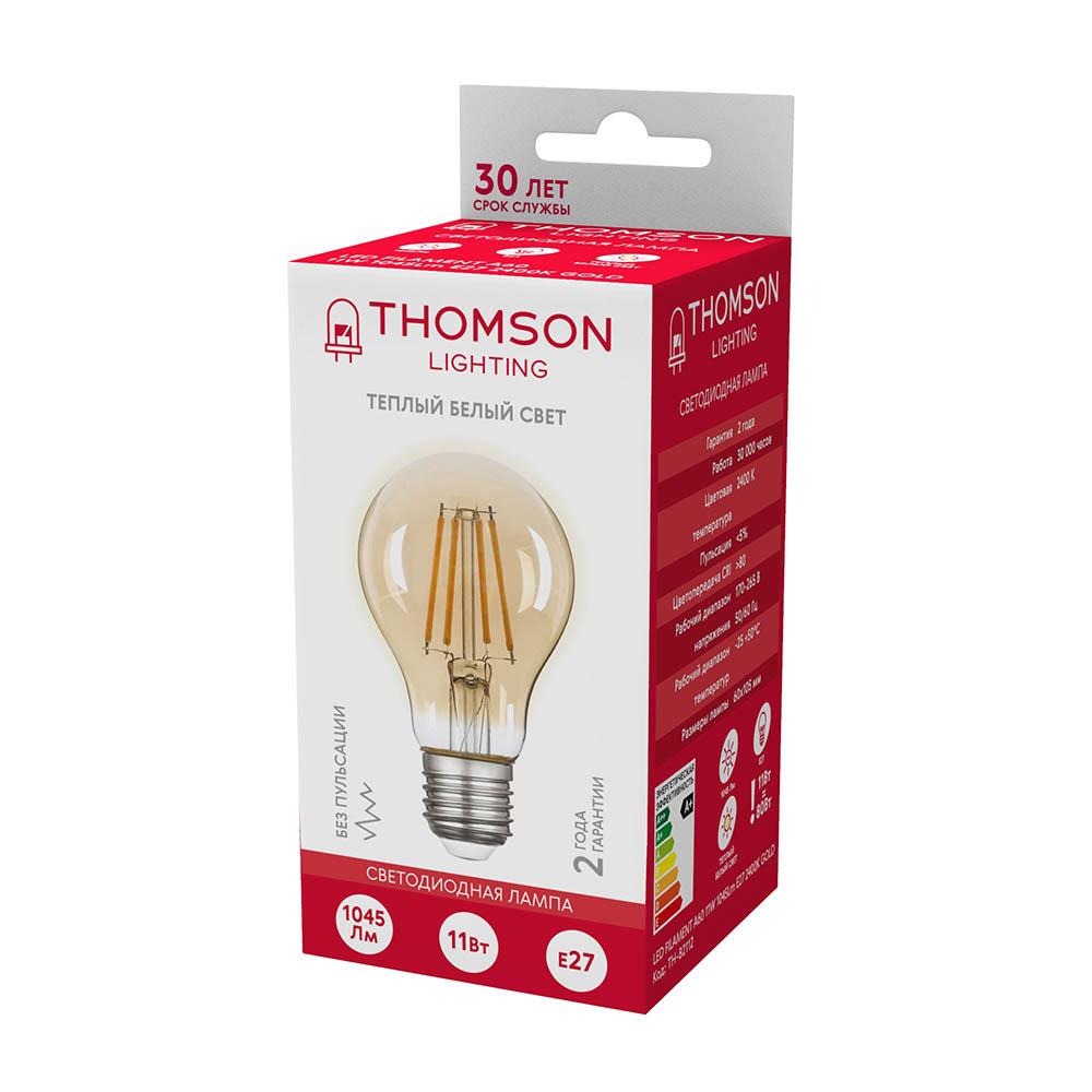 Лампа светодиодная филаментная Thomson E27 11W 2400K груша прозрачная TH-B2112