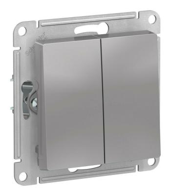 Выключатель 2-клавишный, IP44, сх.5, 10АХ, механизм Systeme Electric AtlasDesign Aqua Алюминий ATN440351
