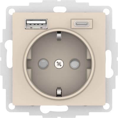 Розетка 16А с USB A+C (5В/2,4А/3 А, 2х5В/1,5А), мех Systeme Electric AtlasDesign Бежевый ATN000232