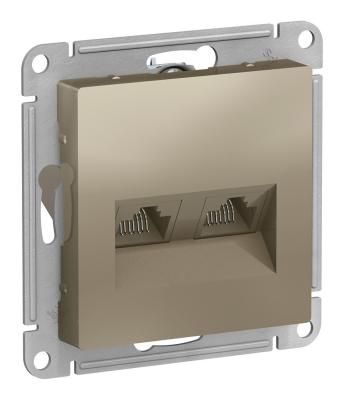 Розетка двойная компьютерная RJ45+RJ45, кат.5E, механизм Systeme Electric AtlasDesign Шампань ATN000585