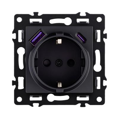 Розетка штепсельная SCHUKO 16A/250 В с USB A+C 20W, черный Kollinger Asthetik AS-016BK