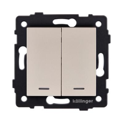 Выключатель кнопочный 2-клавишный 10А/250В с LED подсветкой, золотой Kollinger REA-S-014GD для Aspekt, Eleganz, Reflex