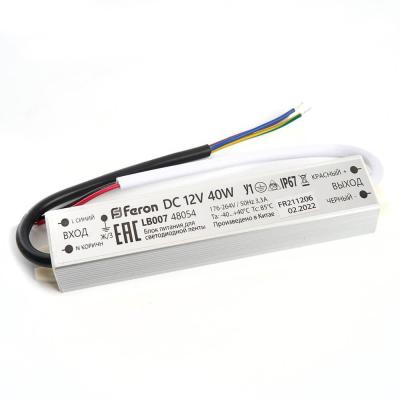 Блок питания для светодиодной ленты Feron LB007 12V 40W IP67 3,3A 48054