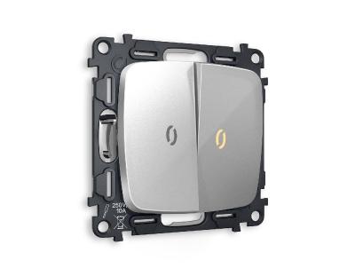 Комплект механизма 2-кл проходного выключателя с подсветкой Ambrella Volt Omega MO404030