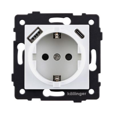 Розетка штепсельная SCHUKO 16A/250 В с USB A+C 20W, белый Kollinger REA-004WH для Aspekt, Eleganz, Reflex