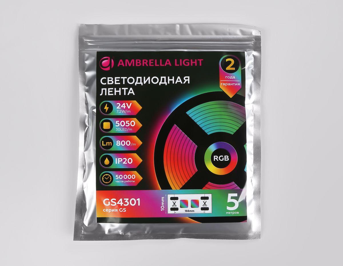 Светодиодная лента Ambrella Light 7,2W/m 30LED/m 5050SMD RGB 5M GS4301