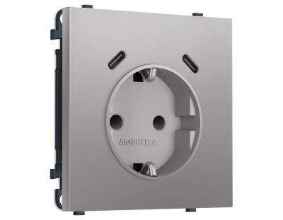 Комплект механизма электрической розетки SIGMA Сталь матовый 2USB С+C 20W Ambrella Volt MS510510 (SP5105, PR165)