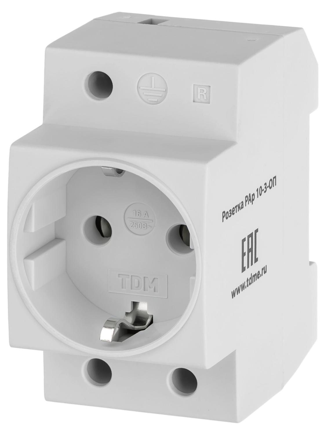 Розетка на дин-рейку с заземляющим контактом РАр10-3-ОП Shuko TDM