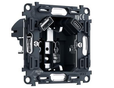 Механизм электрической розетки 2USB A+C 20W (быстрая зарядка) с/з на винтовых зажимах QUANT PRO Ambrella Volt PR160