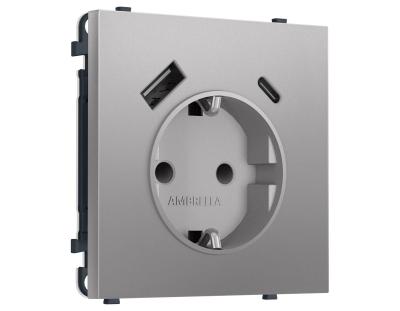 Комплект механизма электрической розетки SIGMA Сталь матовый 2USB A+C 20W Ambrella Volt MS510010 (SP5100, PR160)