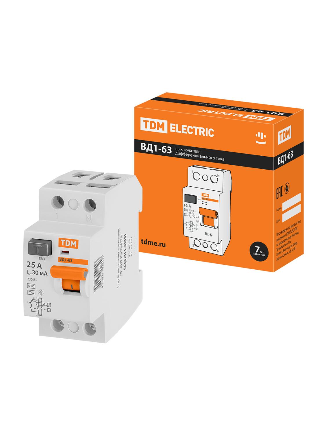 УЗО ВД1-63 2Р 25А 30mА TDM
