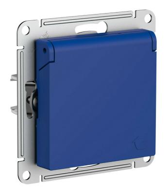 Розетка с/з со шторками с крышкой, 16А, IP20, механизм Systeme Electric AtlasDesign Аквамарин ATN001146