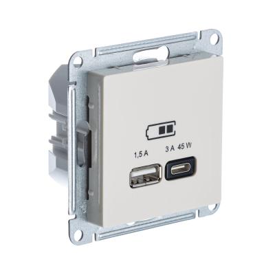 Розетка A + тип-C 45W высокоскор.заряд. QC,PD, мех. Systeme Electric AtlasDesign Беж ATN000229