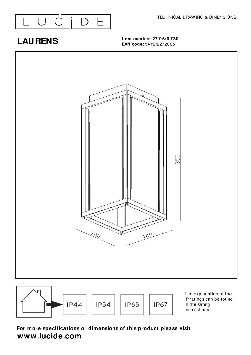 Уличный потолочный светильник Lucide Laurens 27105/01/30