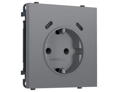 Комплект механизма электрической розетки SIGMA Платиново-серый Мягкое кас. 2USB С+C 20W Ambrella Volt MS870510 (SP8705, PR165)